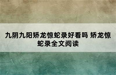 九阴九阳矫龙惊蛇录好看吗 矫龙惊蛇录全文阅读